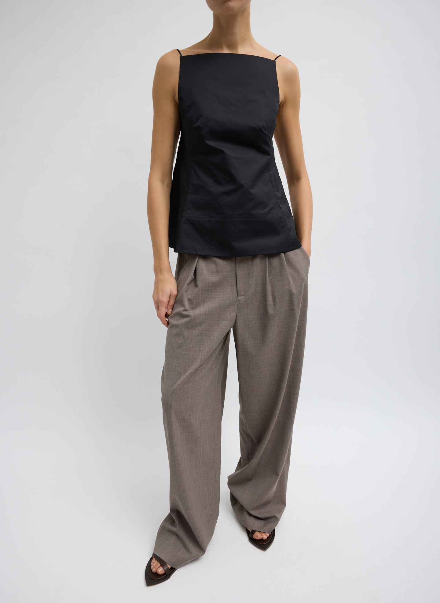 Eco Poplin Strappy Open Back Top | Tibi Black