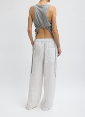 Crinkle Stripe Summer Suiting Wide Leg Pull On Pant | Tibi Ivory Multi
