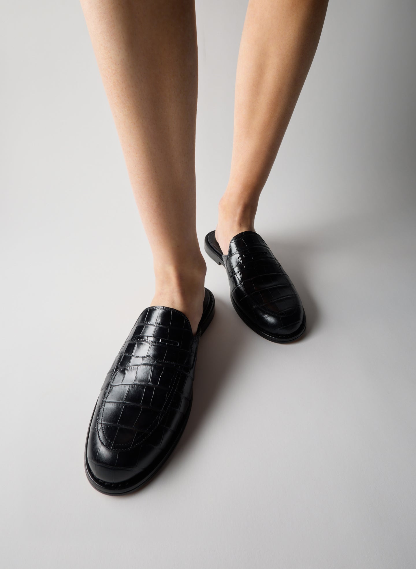 Herbert Slide Crocodile Embossed | Tibi Black