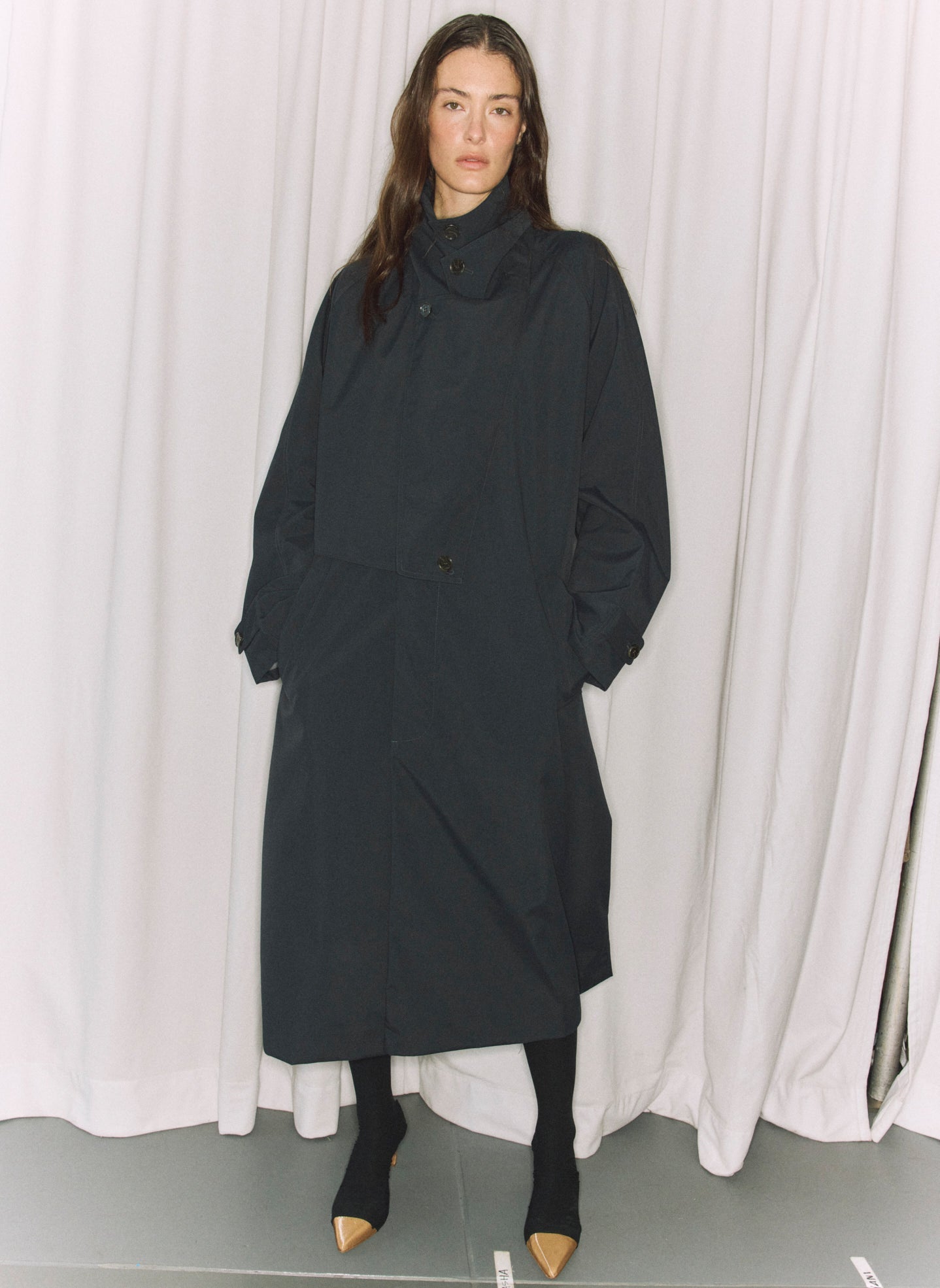 Double Collar Frank Trench | Tibi Navy