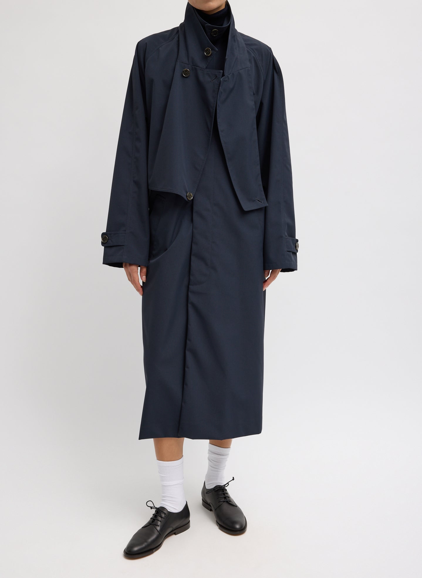 Double Collar Frank Trench | Tibi Navy