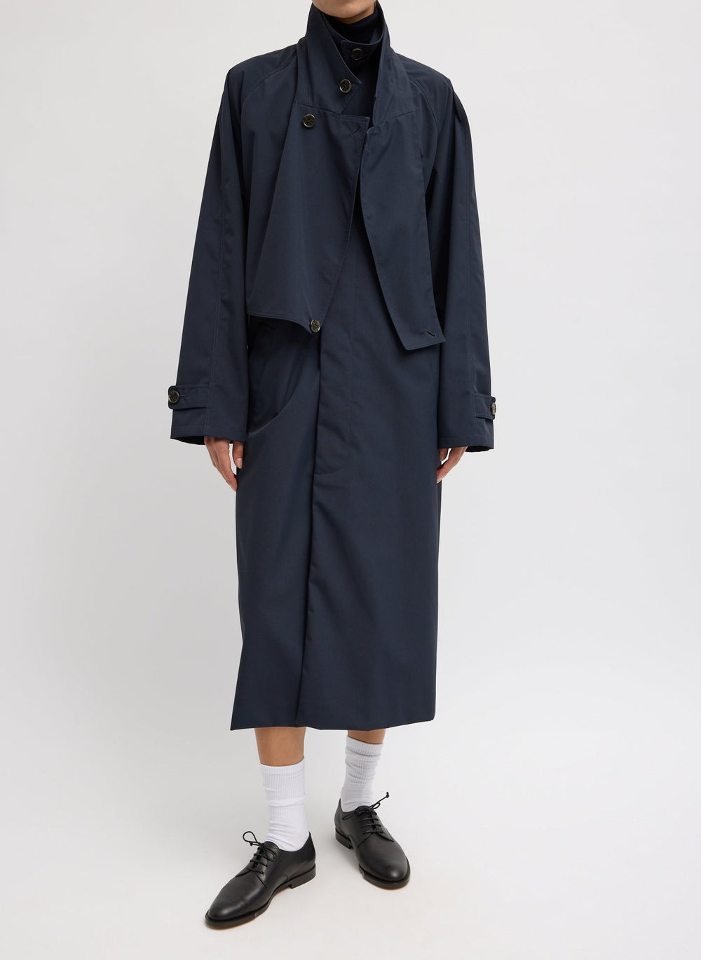 Double Collar Frank Trench | Tibi Navy