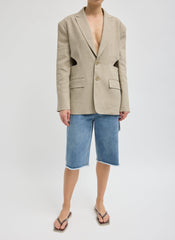 Stretch Linen Viscose Side Cut Blazer | Tibi Sandstone