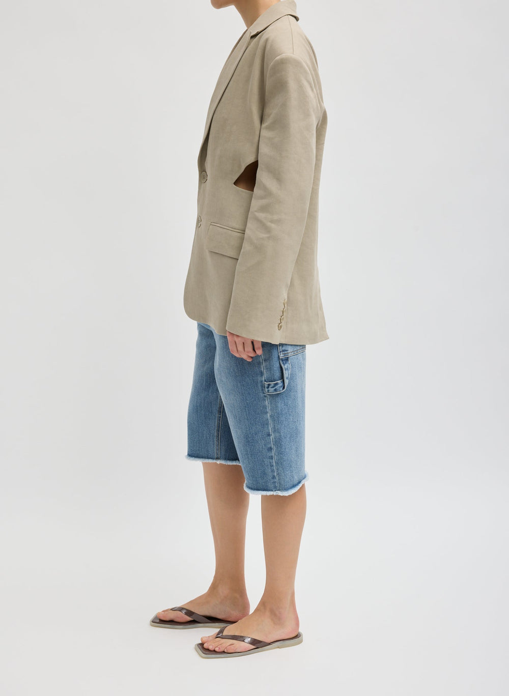 Stretch Linen Viscose Side Cut Blazer | Tibi Sandstone