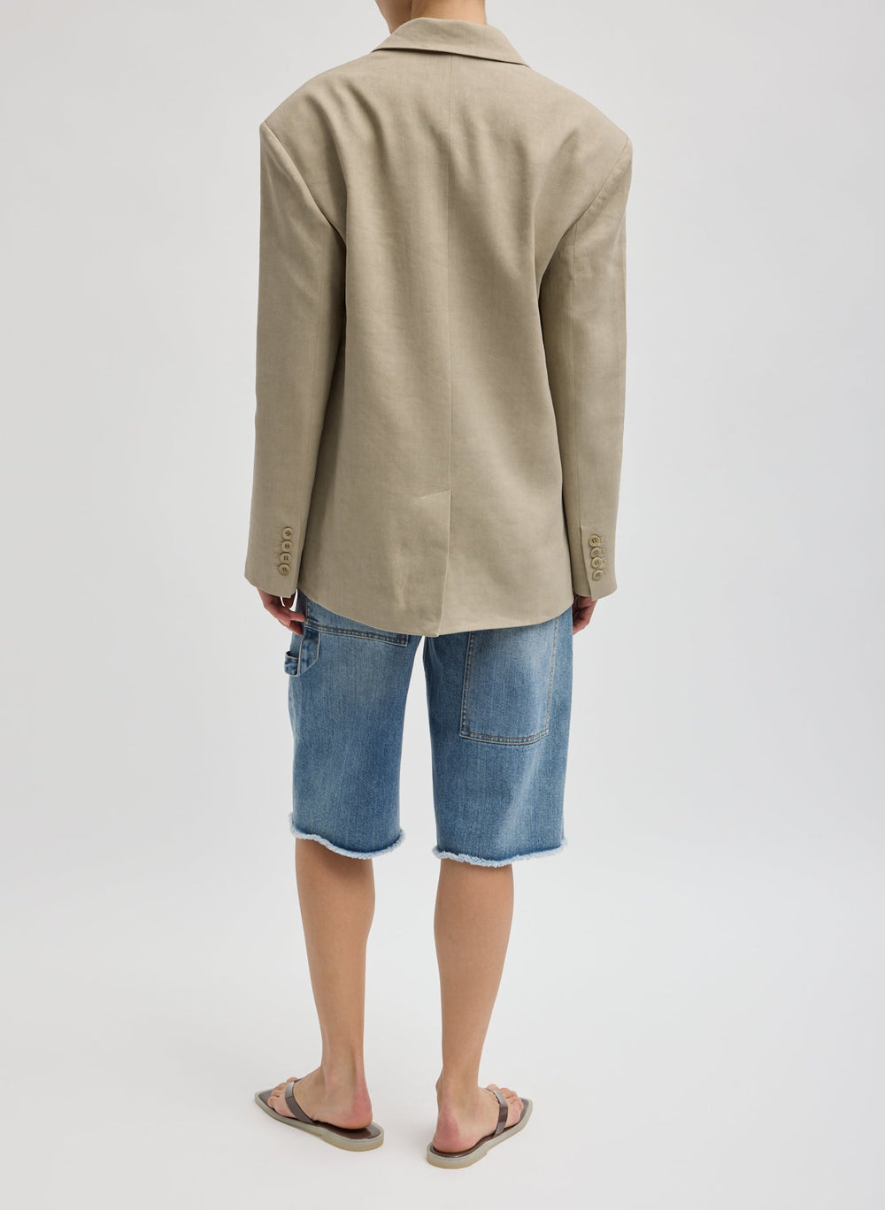 Stretch Linen Viscose Side Cut Blazer | Tibi Sandstone