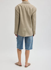 Stretch Linen Viscose Side Cut Blazer | Tibi Sandstone