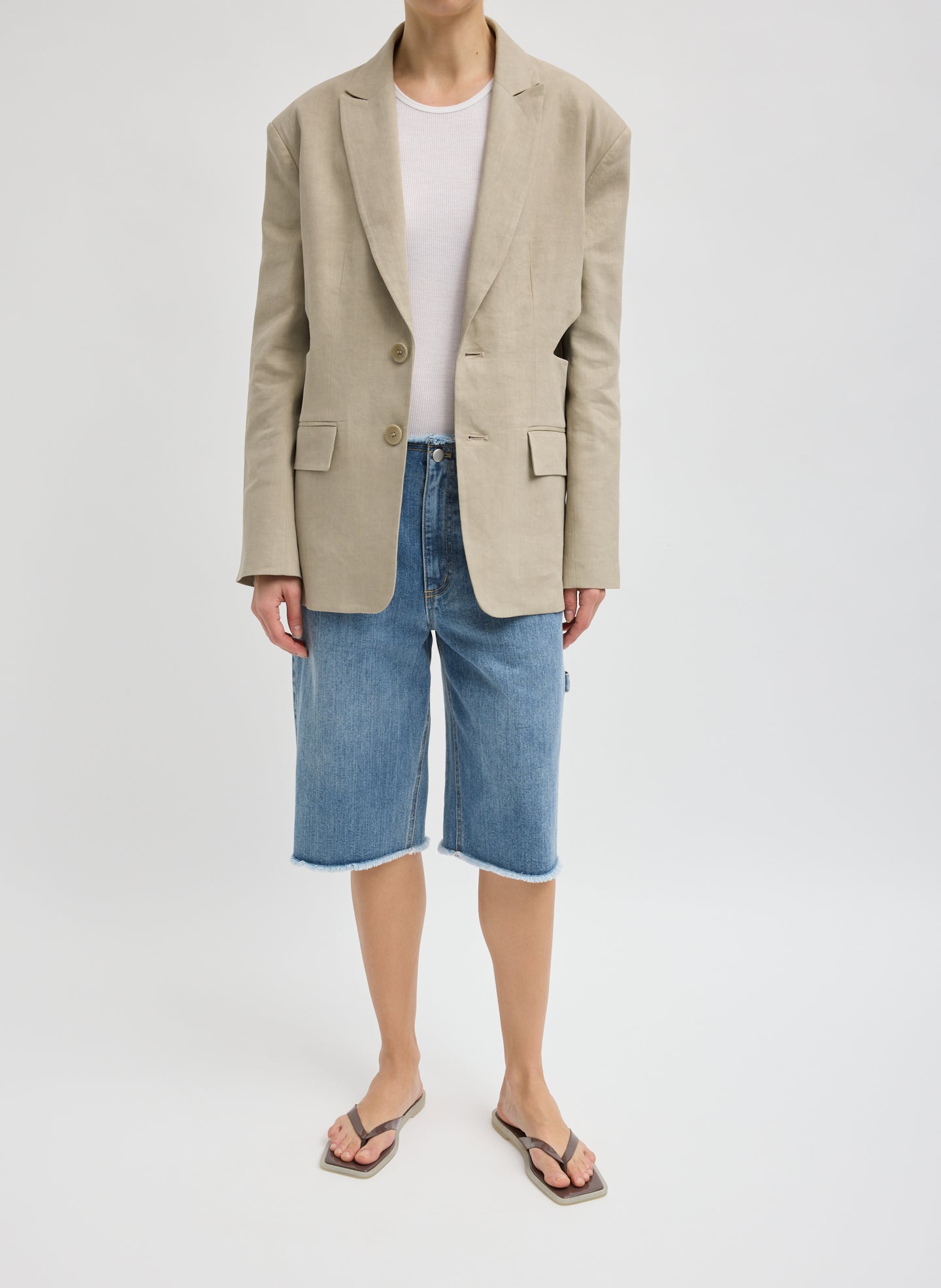 Stretch Linen Viscose Side Cut Blazer | Tibi Sandstone