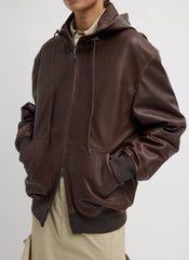 Leather Zip Up Hoodie Jacket | Tibi Brown