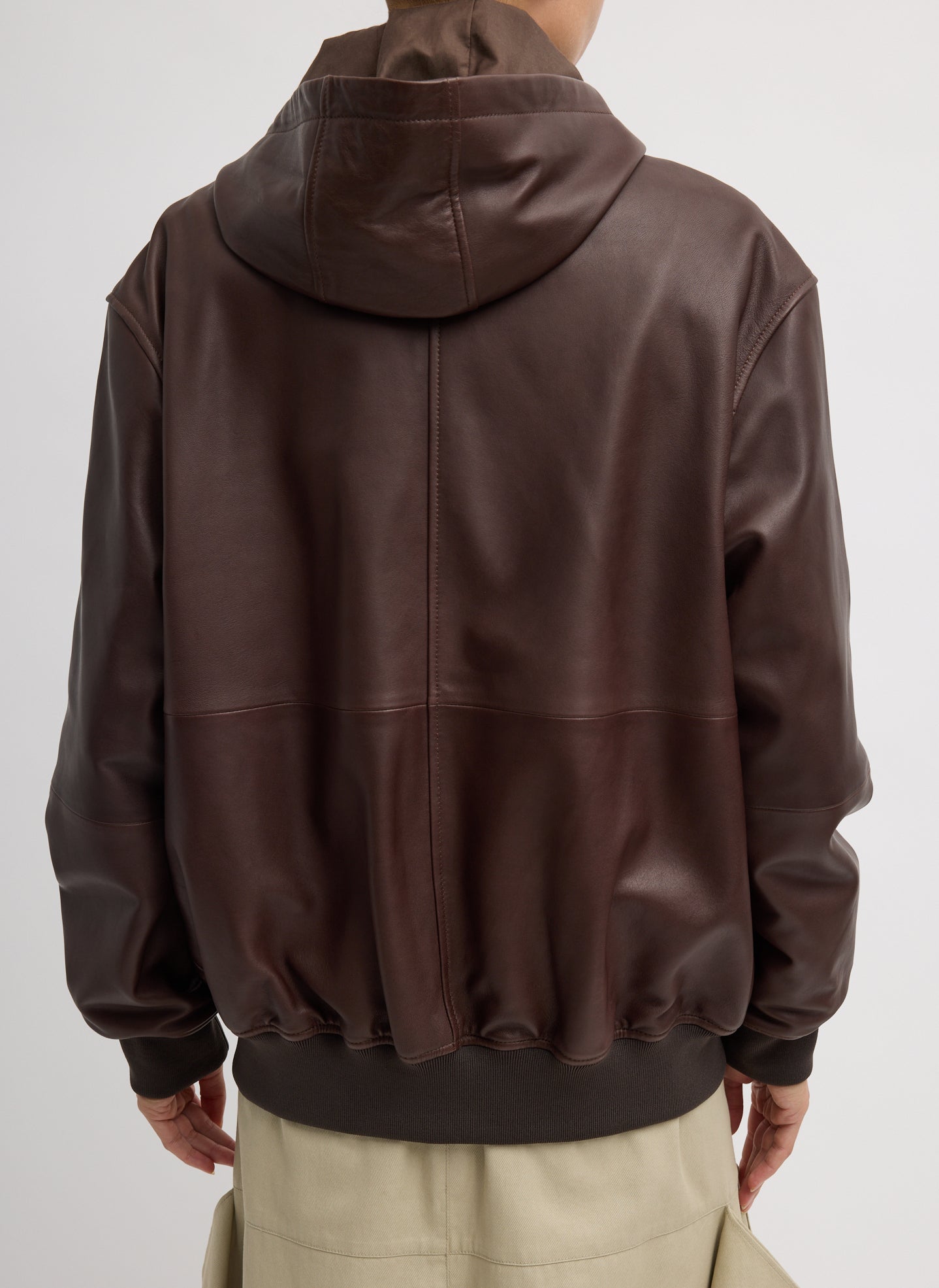 Leather Zip Up Hoodie Jacket | Tibi Brown