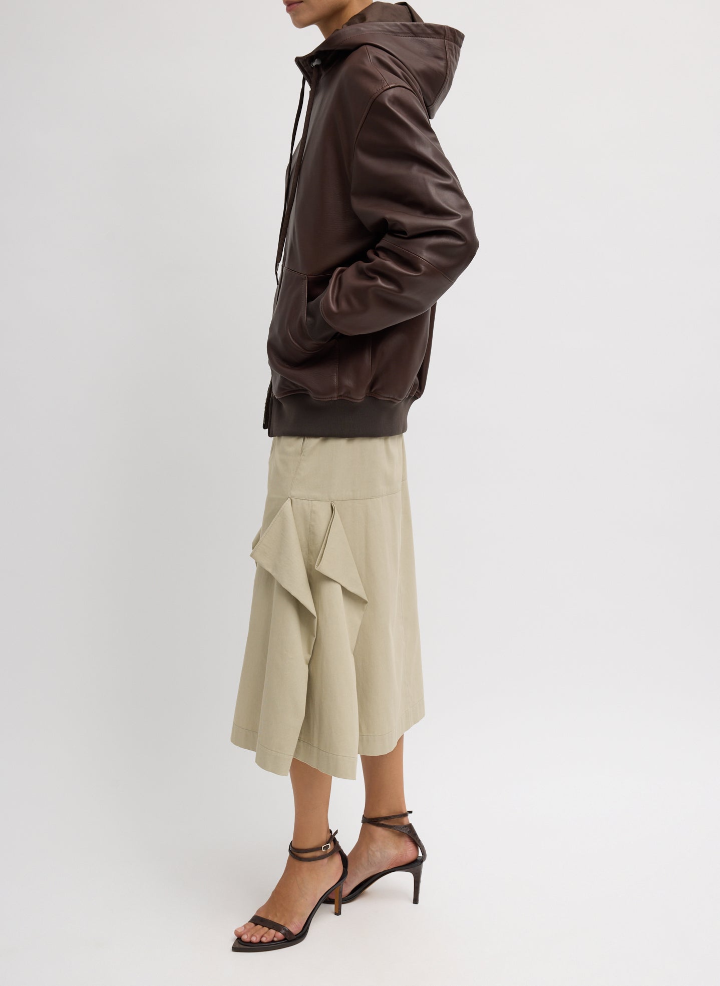 Leather Zip Up Hoodie Jacket | Tibi Brown