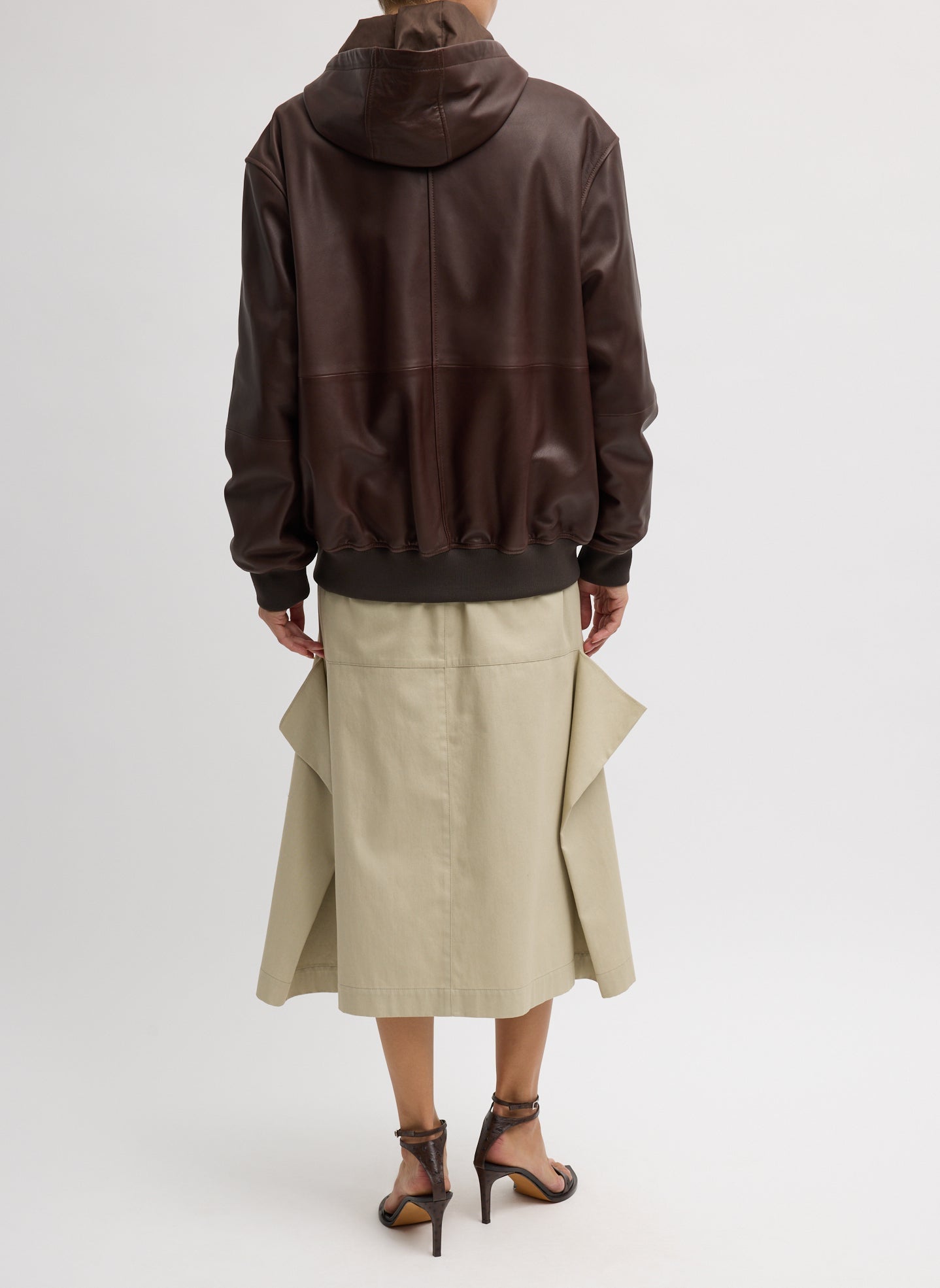 Leather Zip Up Hoodie Jacket | Tibi Brown