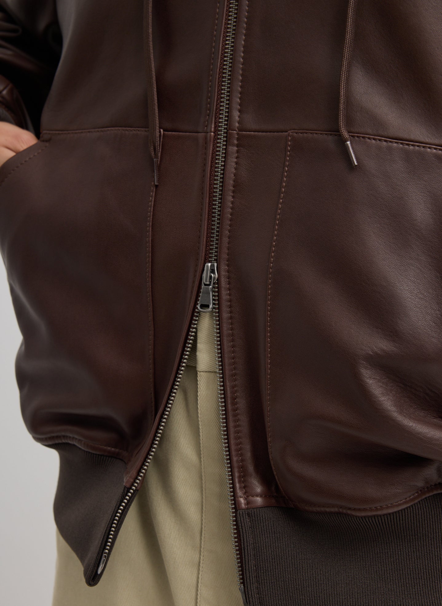 Leather Zip Up Hoodie Jacket | Tibi Brown