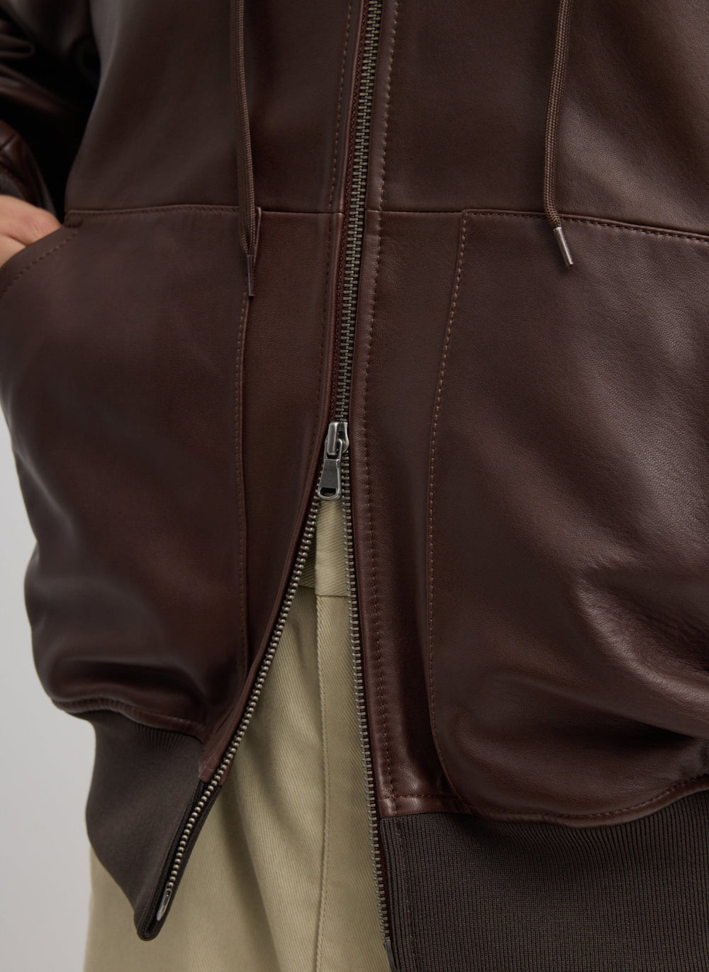 Leather Zip Up Hoodie Jacket | Tibi Brown