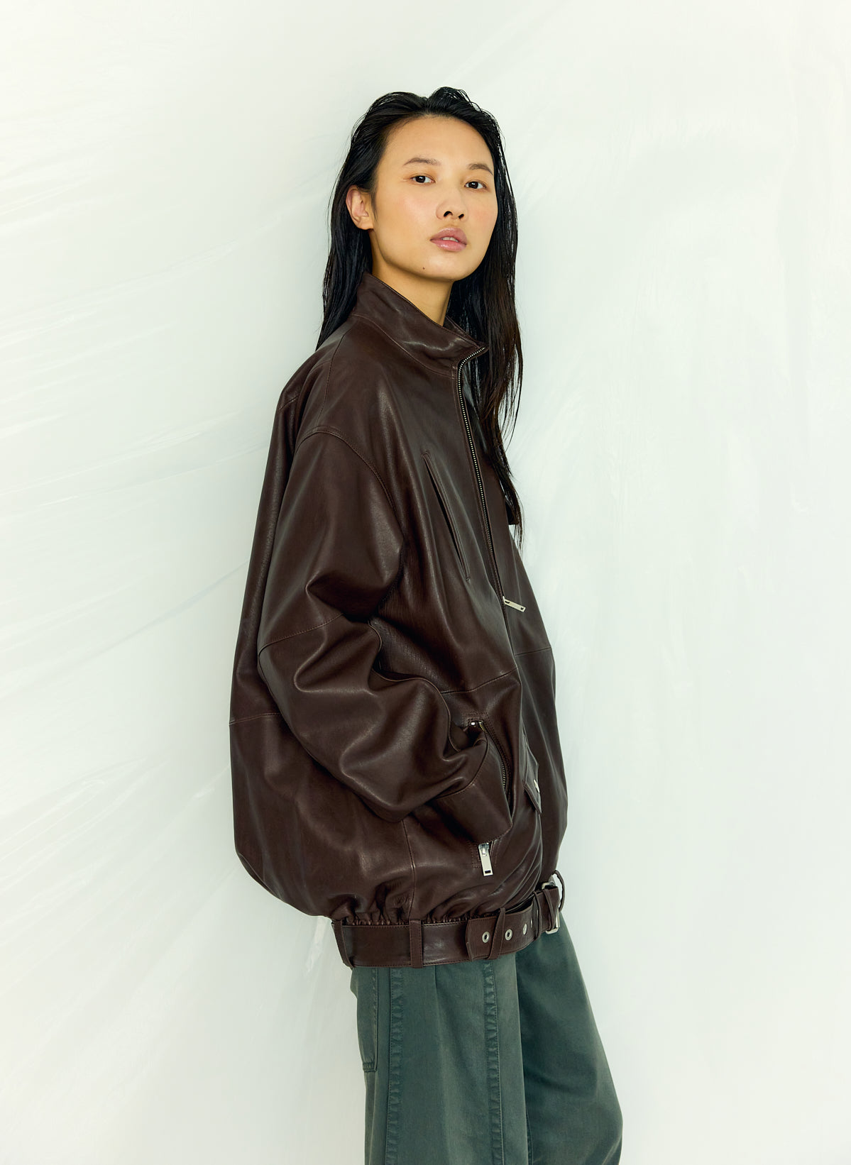 Leather Moto Bomber | Tibi Brown