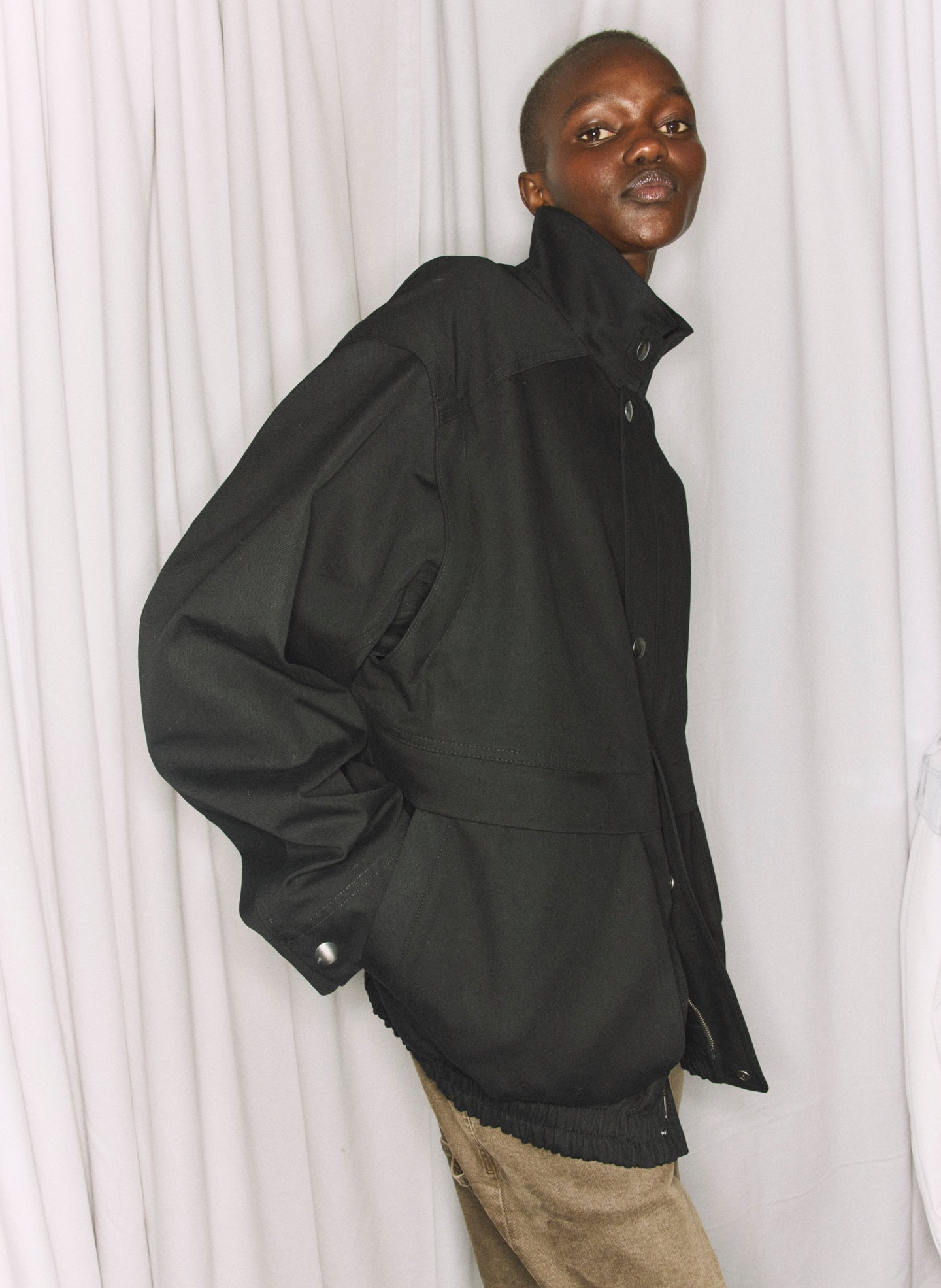 Patchwork Twill Slicker Jacket | Tibi Black