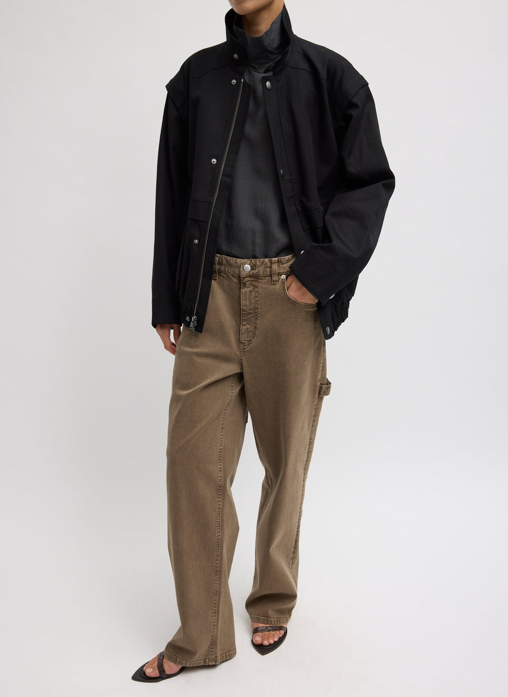 Patchwork Twill Slicker Jacket | Tibi Black