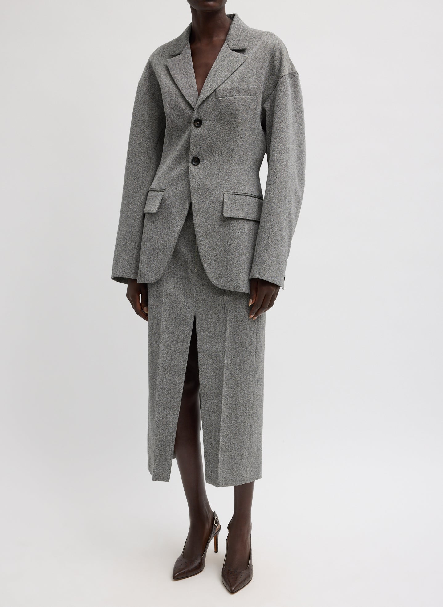 Structured Wool Sculpted Blazer | Tibi Grey Multi