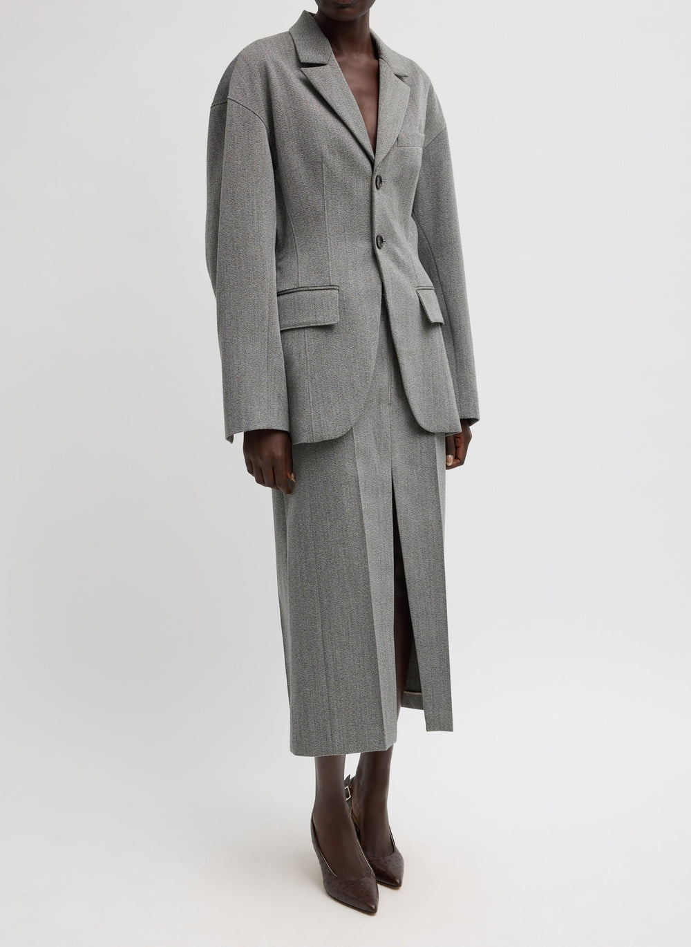 Structured Wool Sculpted Blazer | Tibi Grey Multi
