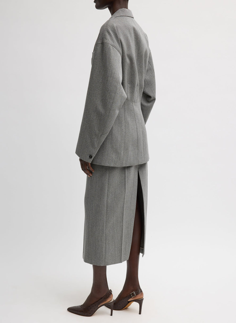 Structured Wool Sculpted Blazer | Tibi Grey Multi