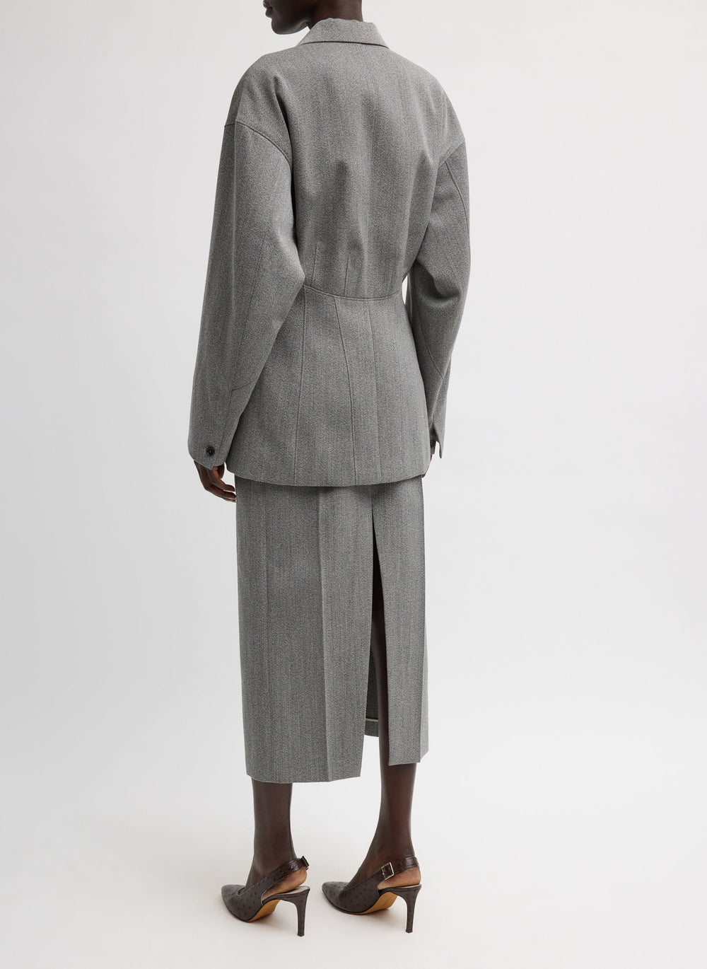 Structured Wool Sculpted Blazer | Tibi Grey Multi