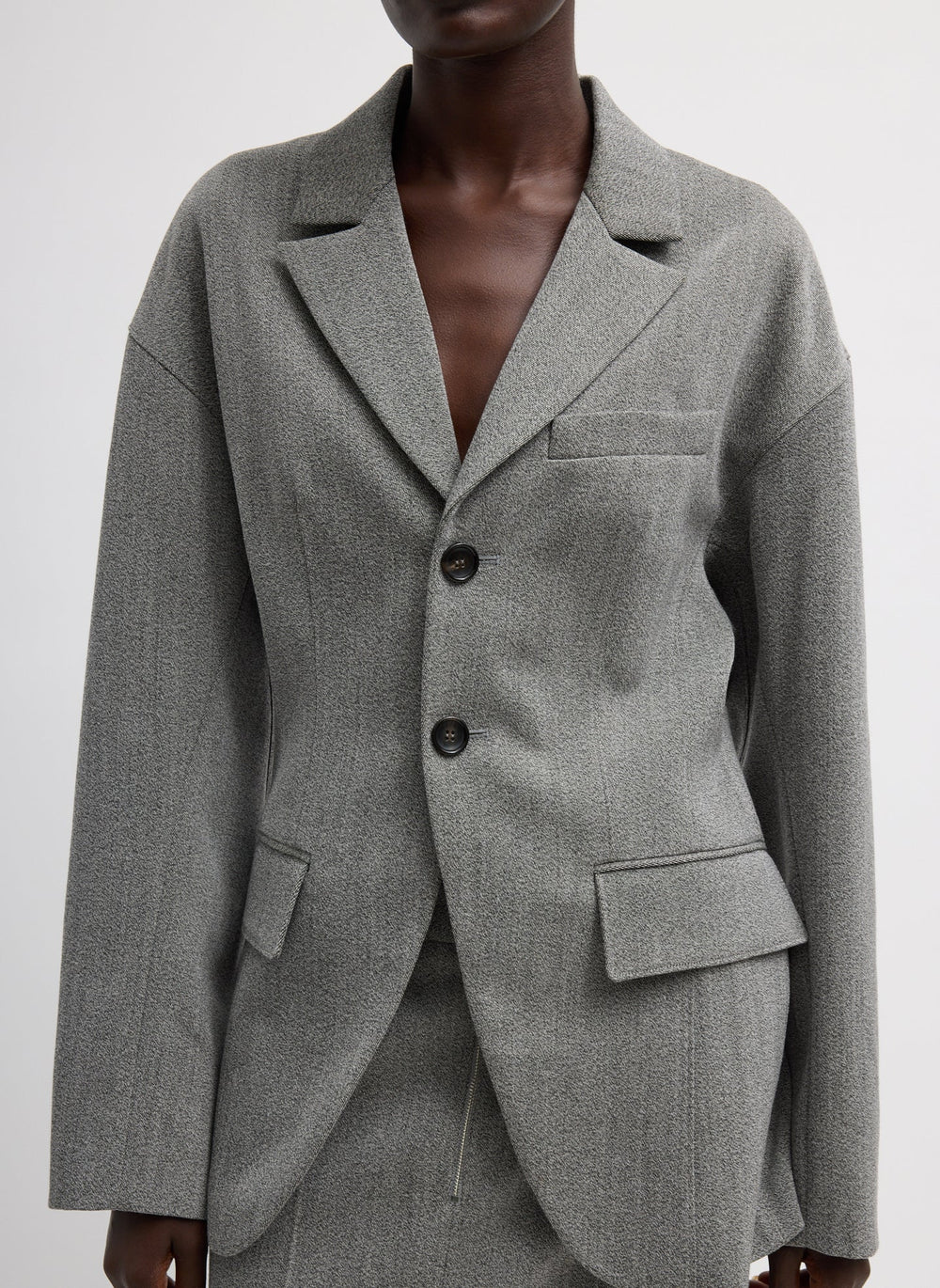 Structured Wool Sculpted Blazer | Tibi Grey Multi