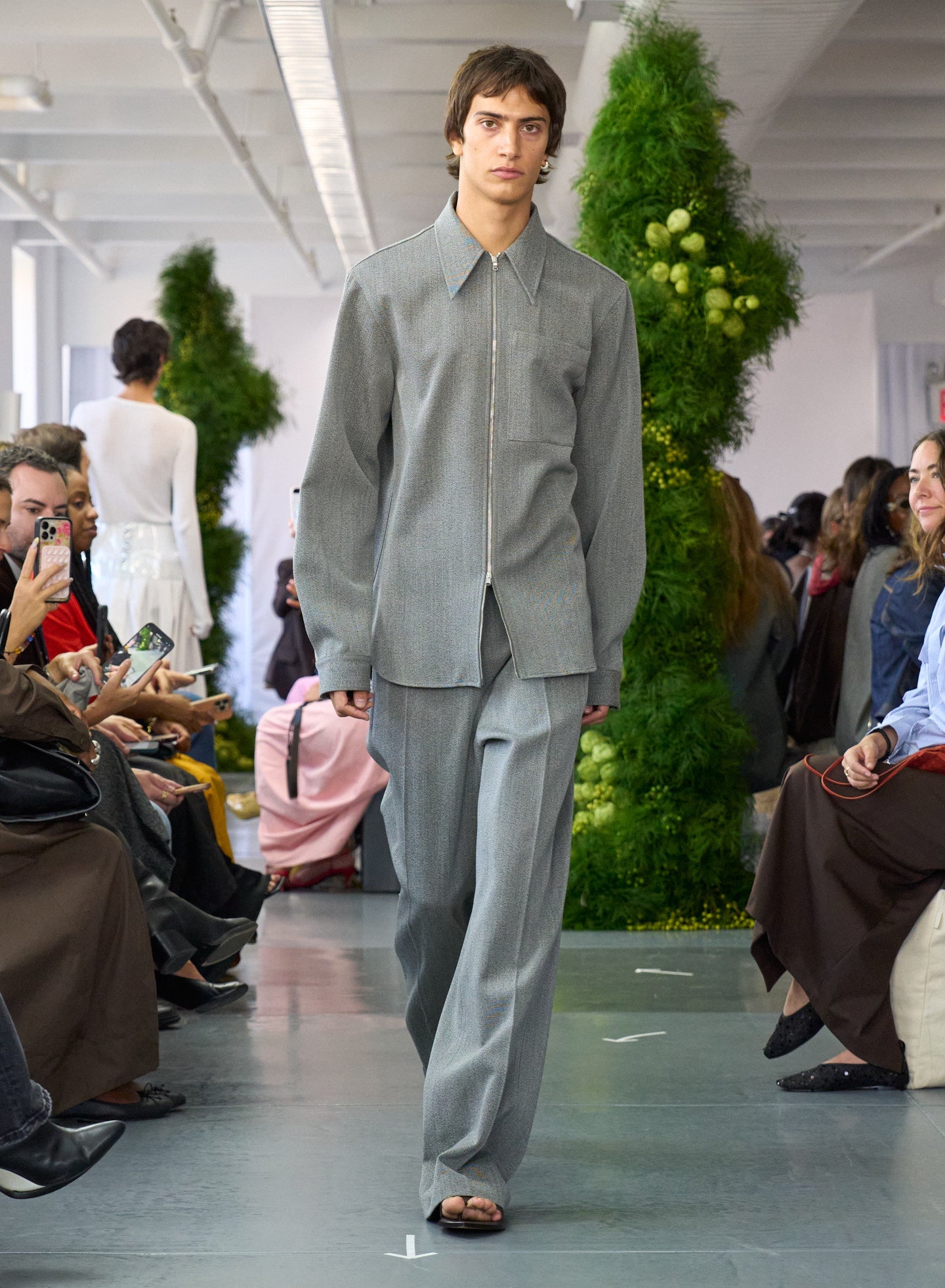 Structured Wool Zipper Jacket | Tibi Grey Multi