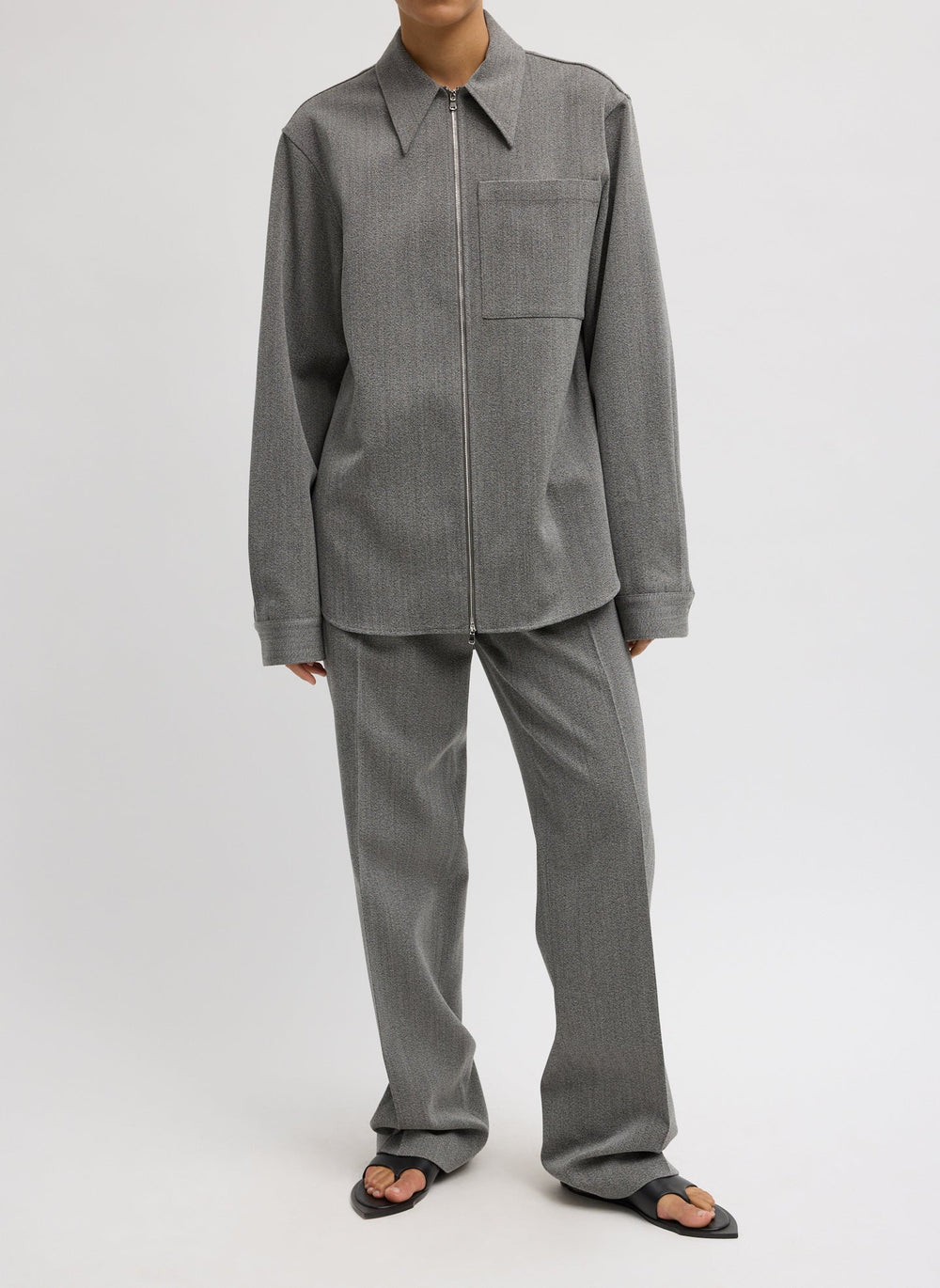 Structured Wool Zipper Jacket | Tibi Grey Multi