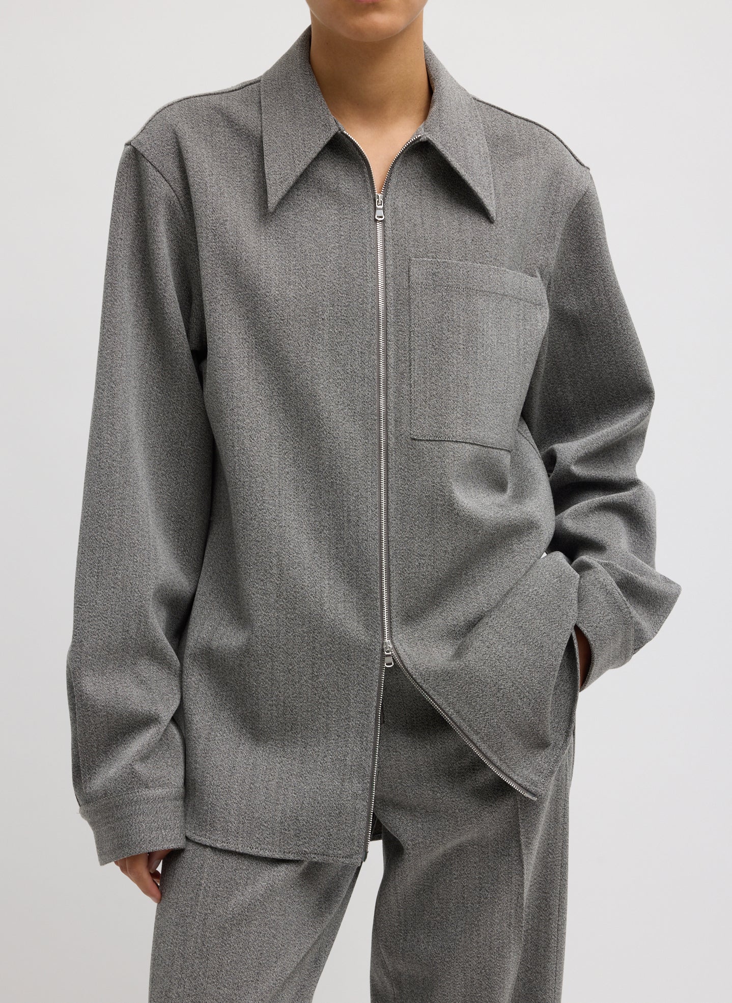 Structured Wool Zipper Jacket | Tibi Grey Multi
