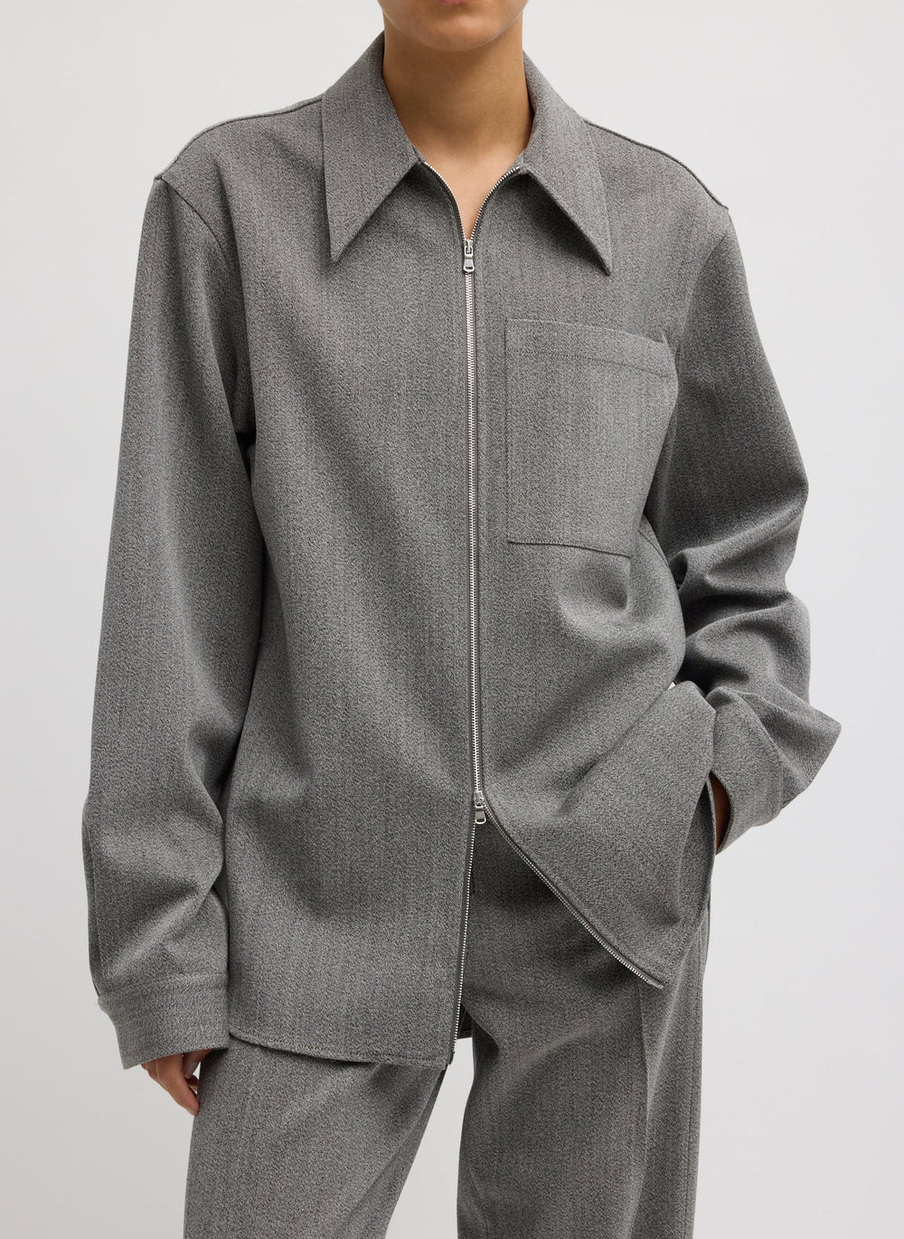 Structured Wool Zipper Jacket | Tibi Grey Multi