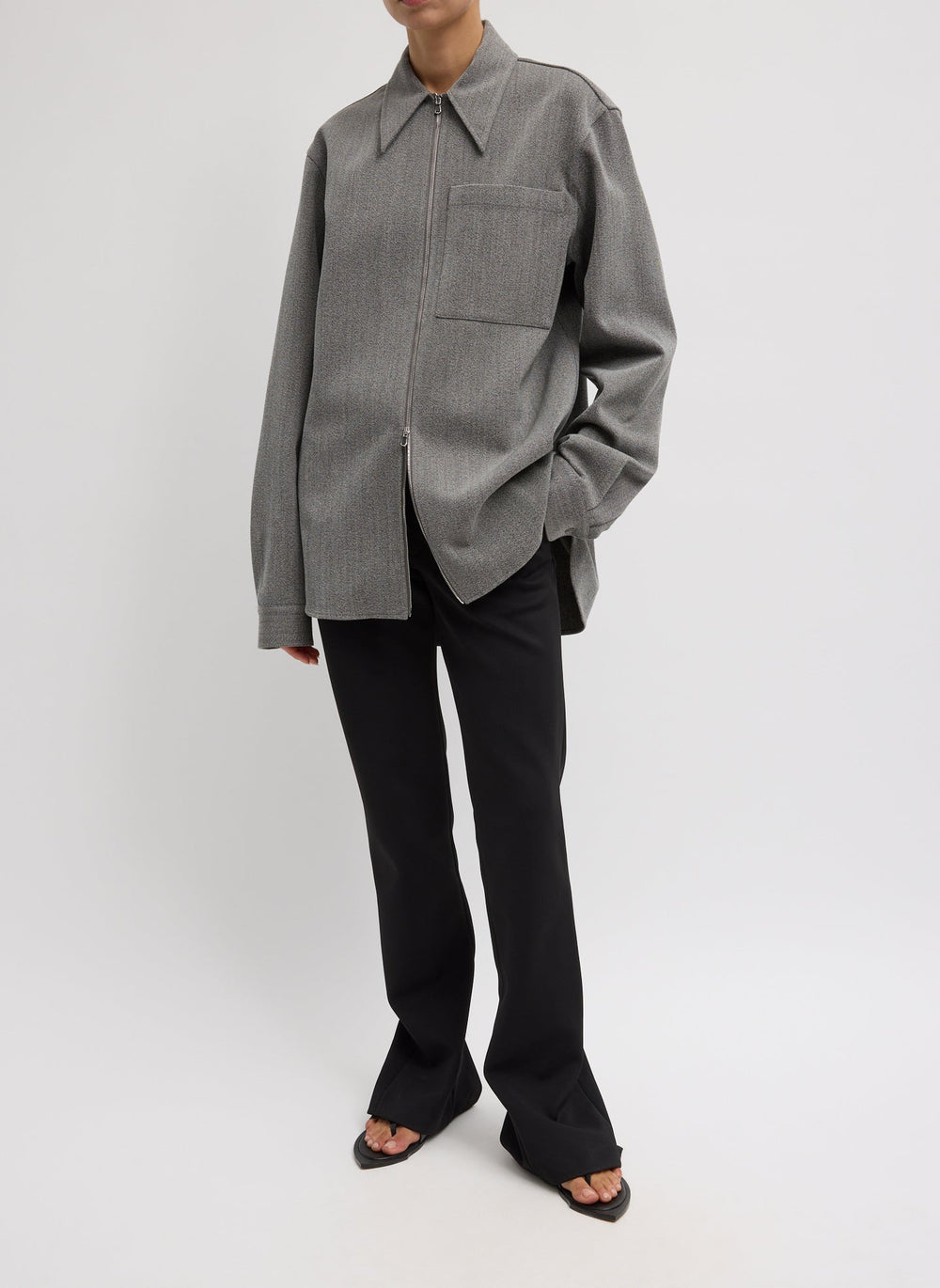 Structured Wool Zipper Jacket | Tibi Grey Multi