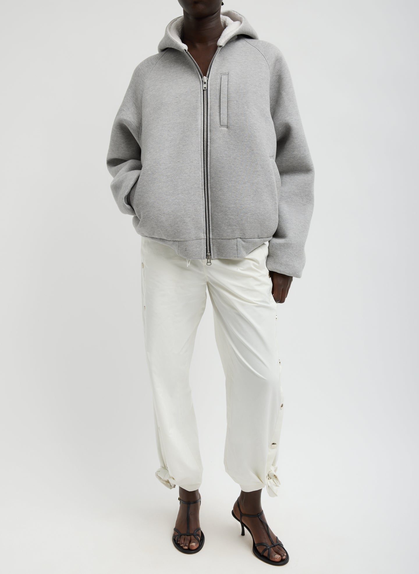 Compact Tech French Terry Zip Up Hoodie | Tibi Heather Grey