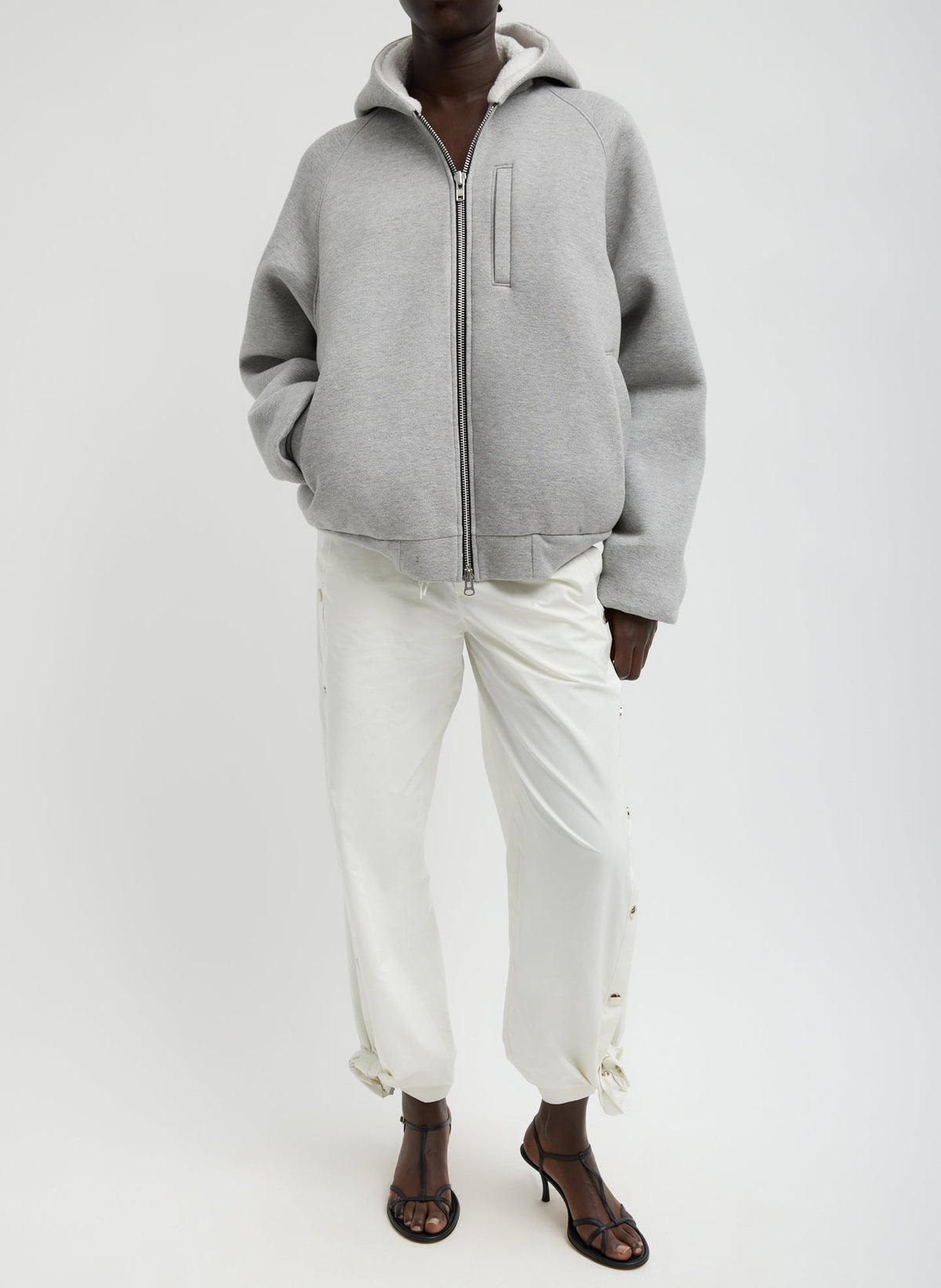 Compact Tech French Terry Zip Up Hoodie | Tibi Heather Grey