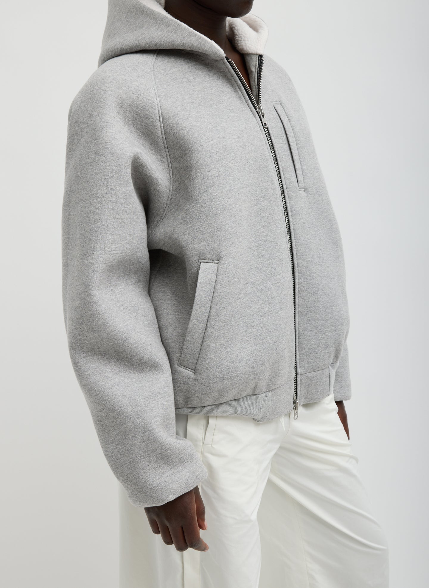 Compact Tech French Terry Zip Up Hoodie | Tibi Heather Grey