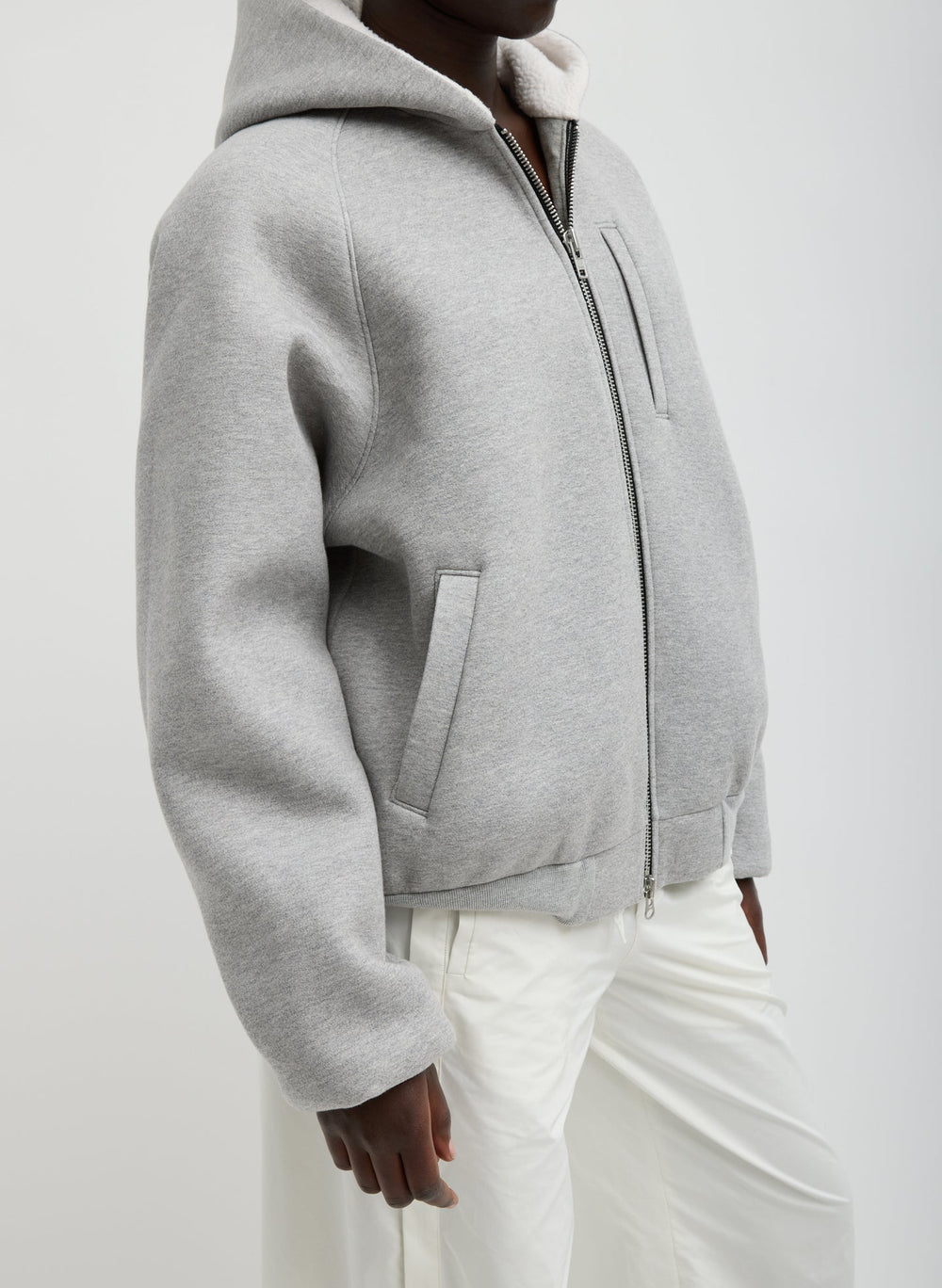 Compact Tech French Terry Zip Up Hoodie | Tibi Heather Grey