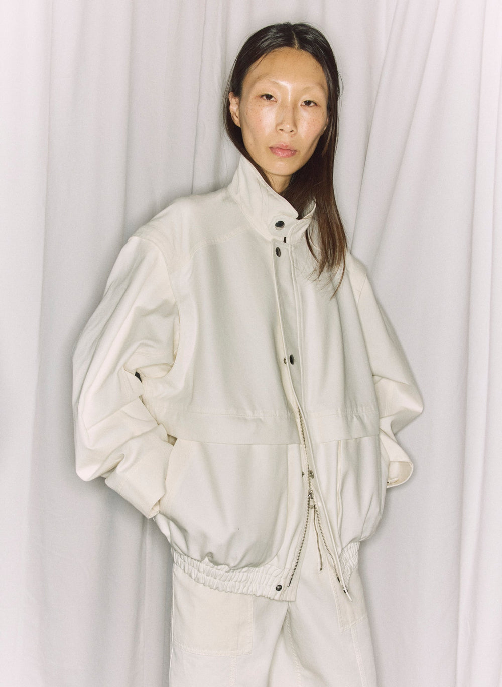 Patchwork Twill Slicker Jacket | Tibi White