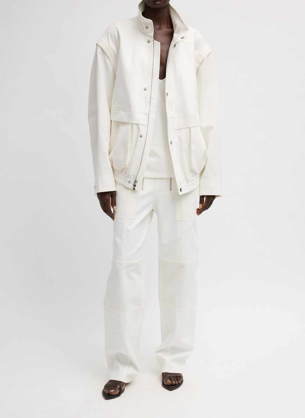 Patchwork Twill Slicker Jacket | Tibi White