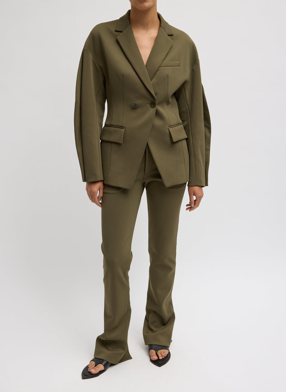 Spring Bonded Twill Sculpted Blazer | Tibi Nori Green
