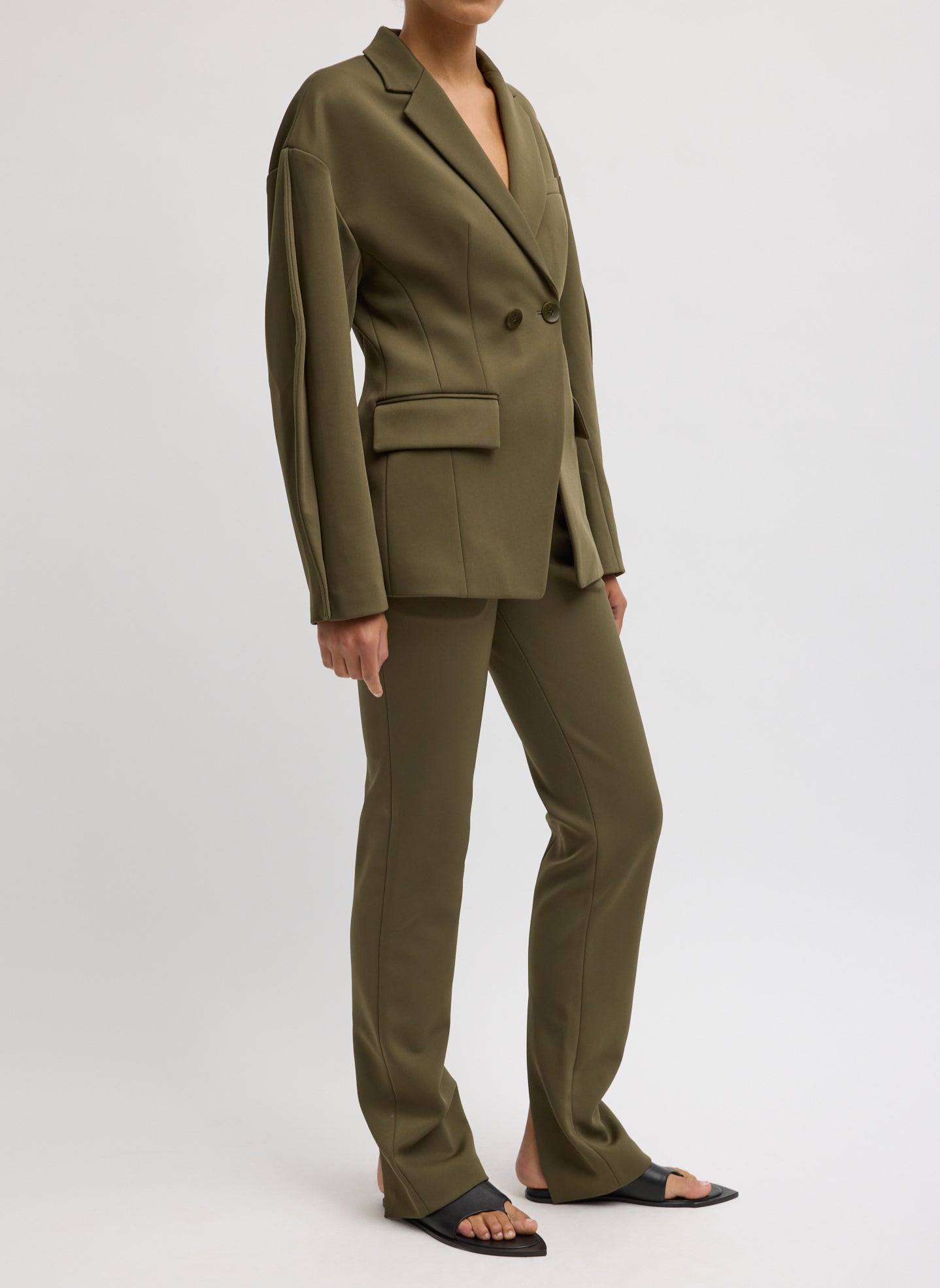 Spring Bonded Twill Sculpted Blazer | Tibi Nori Green