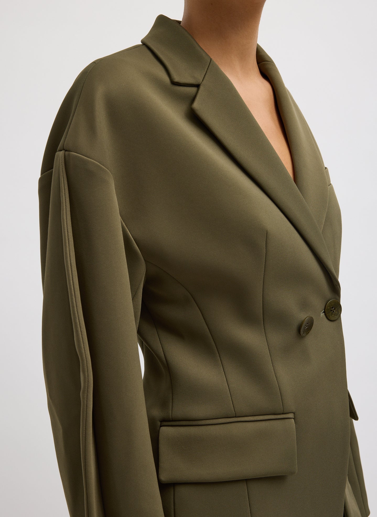 Spring Bonded Twill Sculpted Blazer | Tibi Nori Green