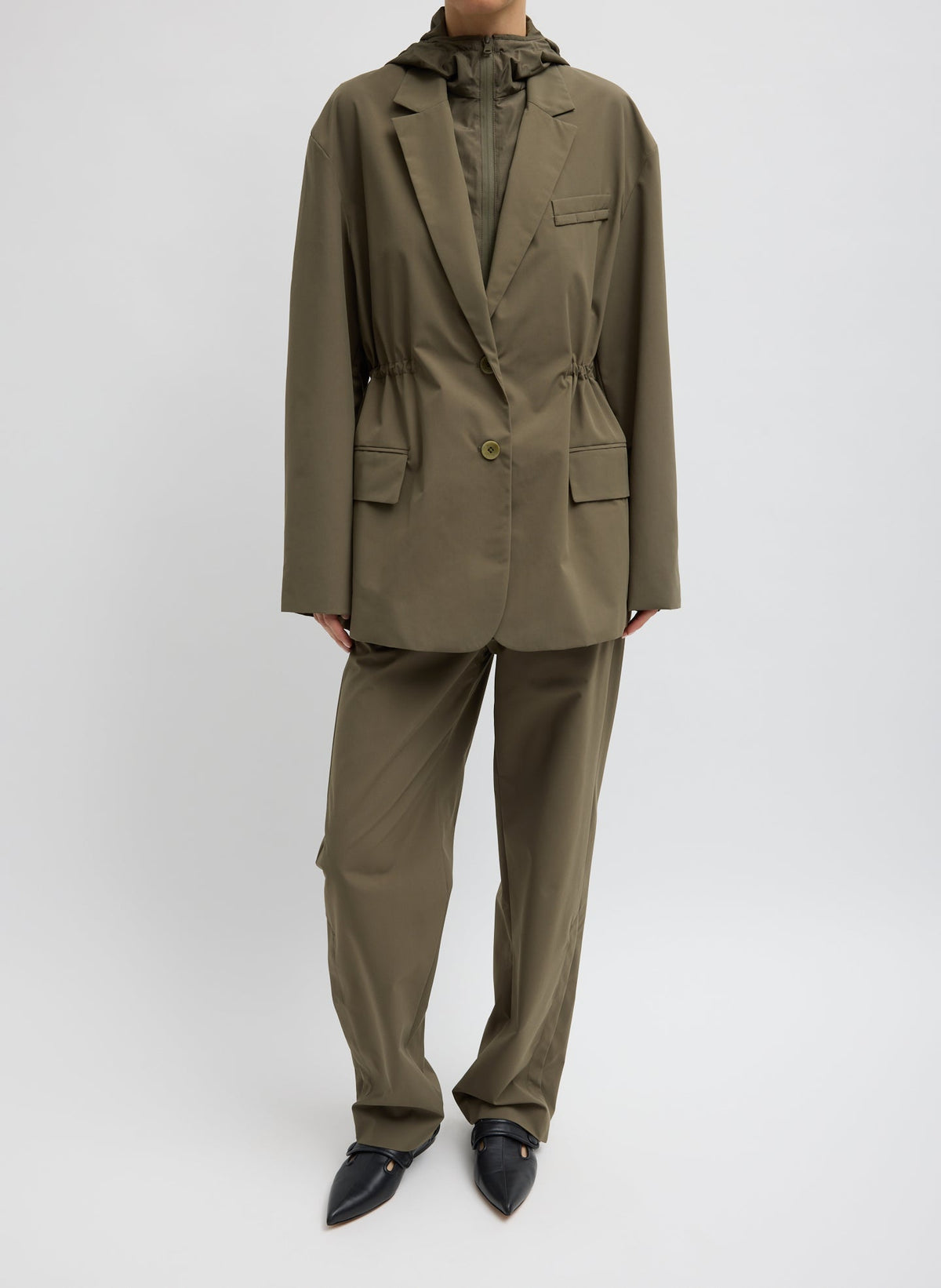 Tech Suiting Anorak Blazer With Zip Off Vest | Tibi Dark Hazelnut