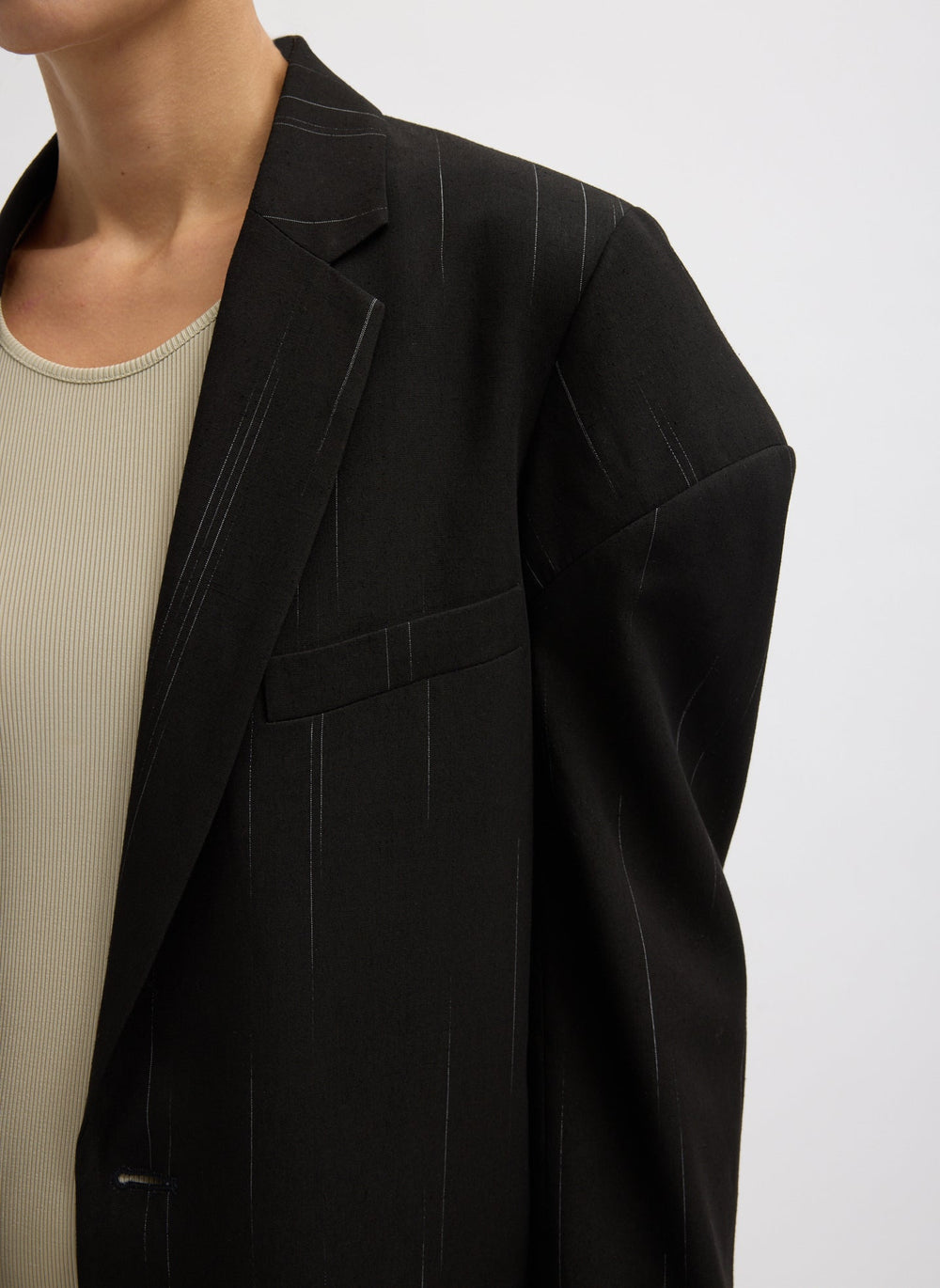 Viscose Suiting Hinged Sleeve Blazer | Tibi Black Multi