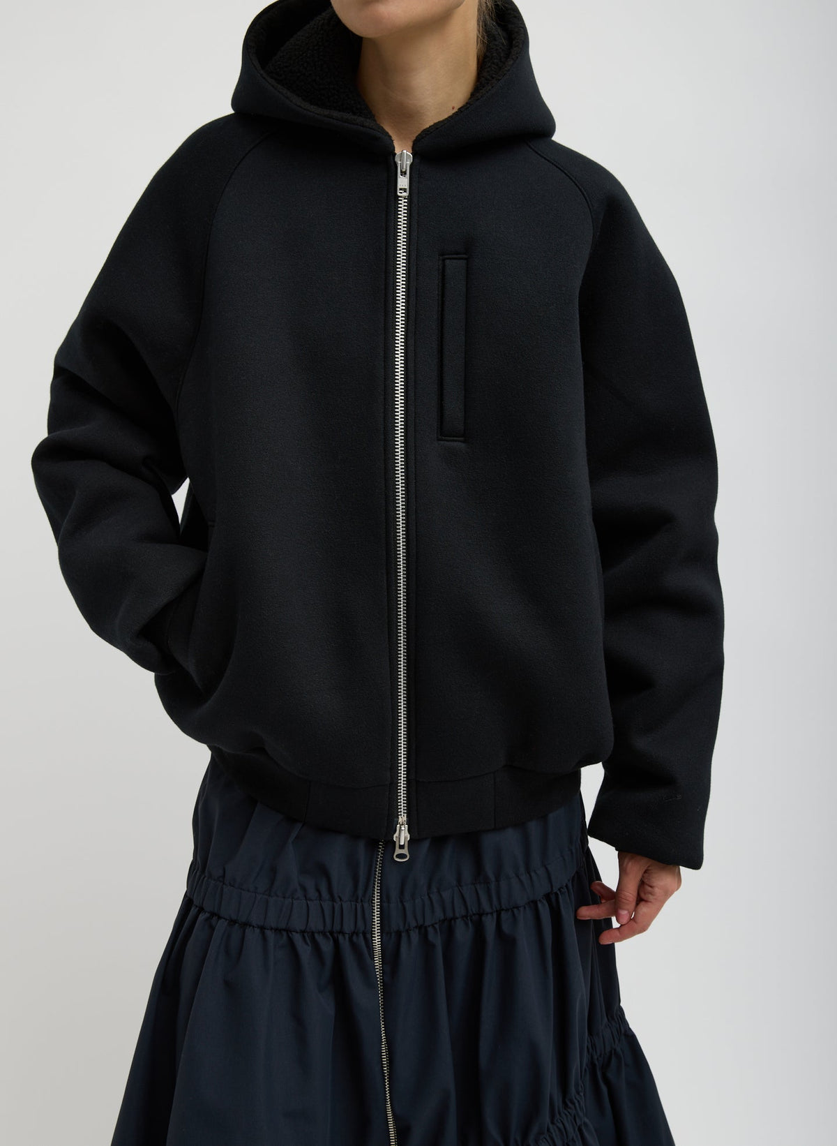 Compact Tech French Terry Zip Up Hoodie | Tibi Black