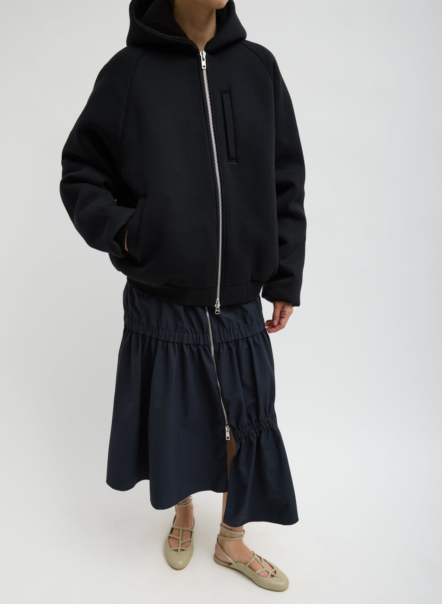 Compact Tech French Terry Zip Up Hoodie | Tibi Black