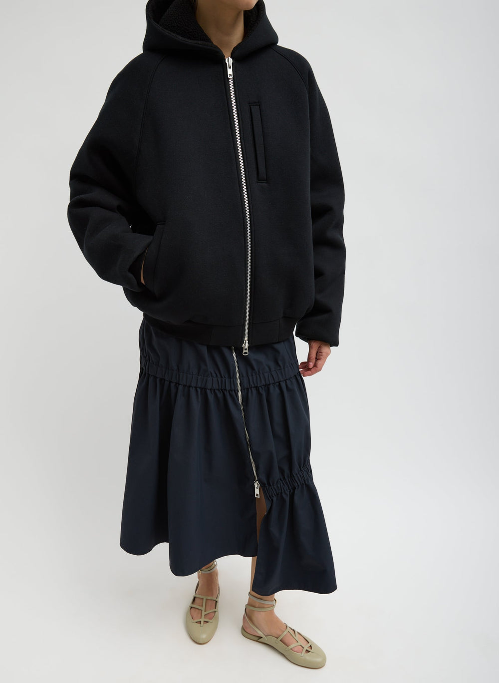 Compact Tech French Terry Zip Up Hoodie | Tibi Black