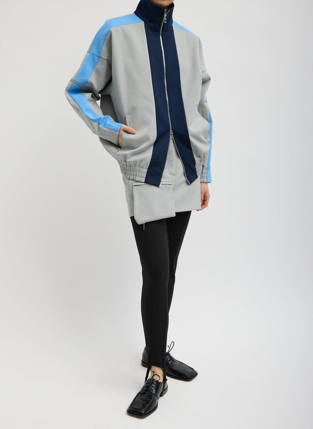 Compact Tech Knit Bomber | Tibi Light Grey Multi