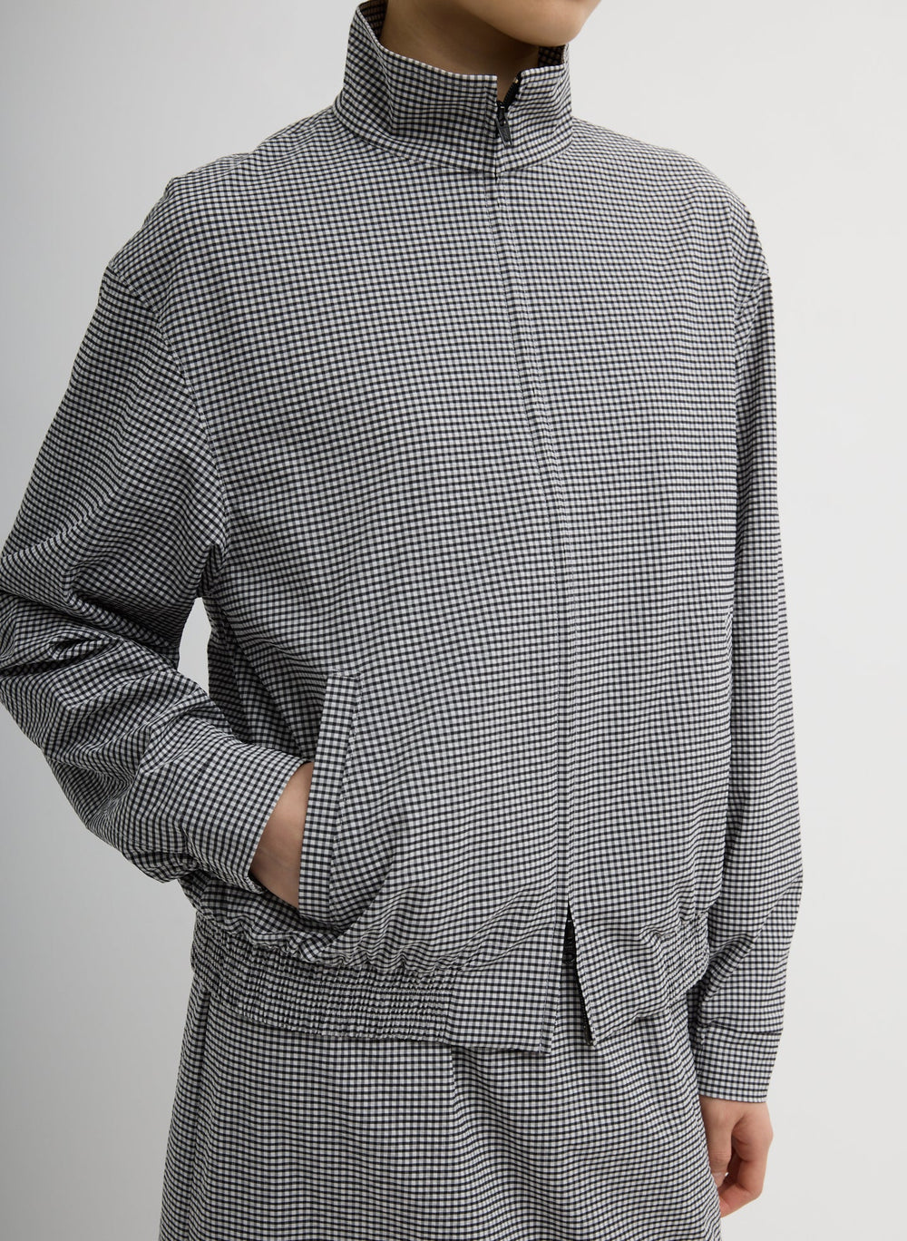 Tech Gingham Track Jacket | Tibi Black/White Gingham