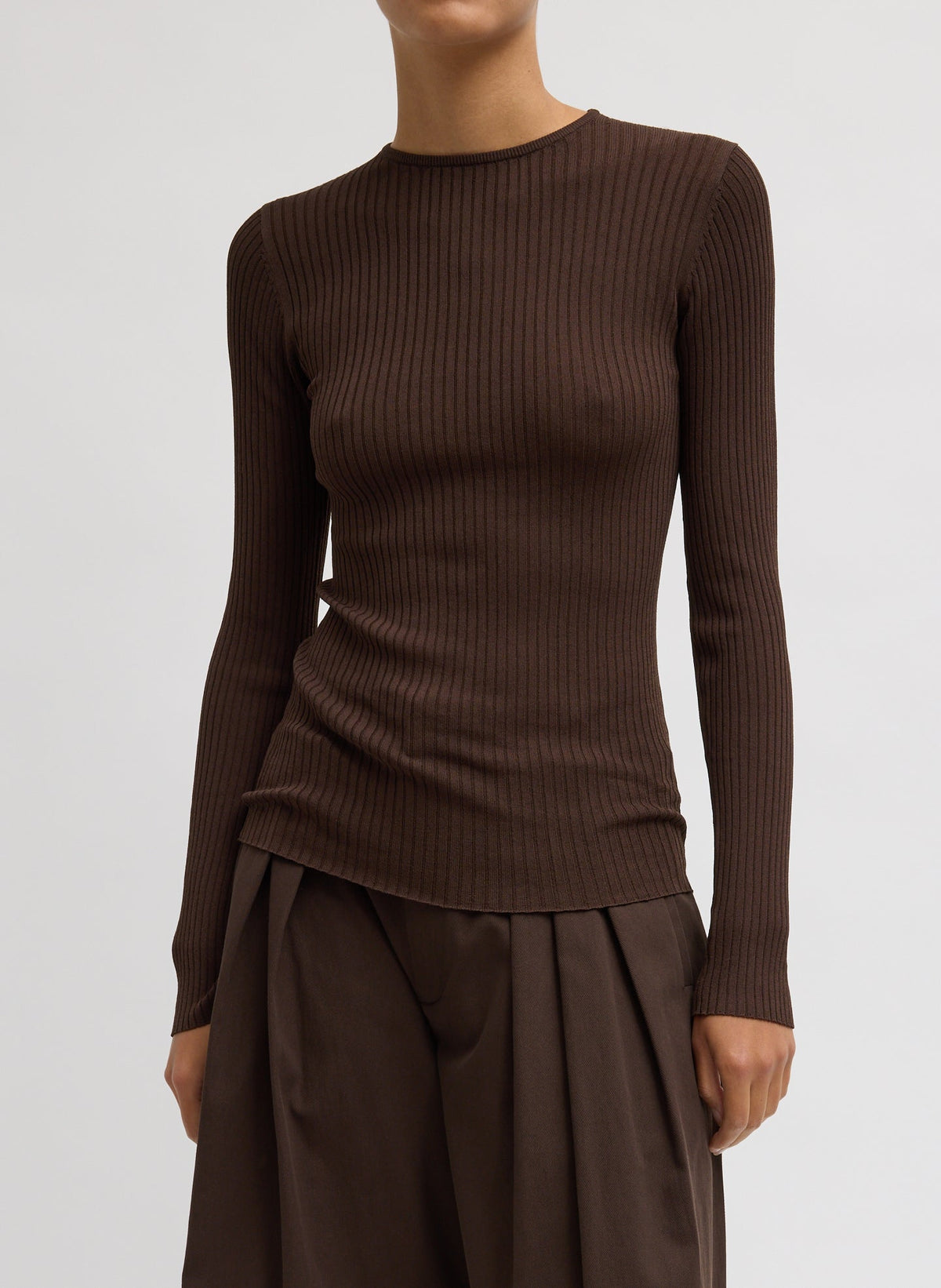 Ribbed Sweater Crewneck Pullover | Tibi Hickory Brown