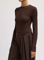 Ribbed Sweater Crewneck Pullover | Tibi Hickory Brown