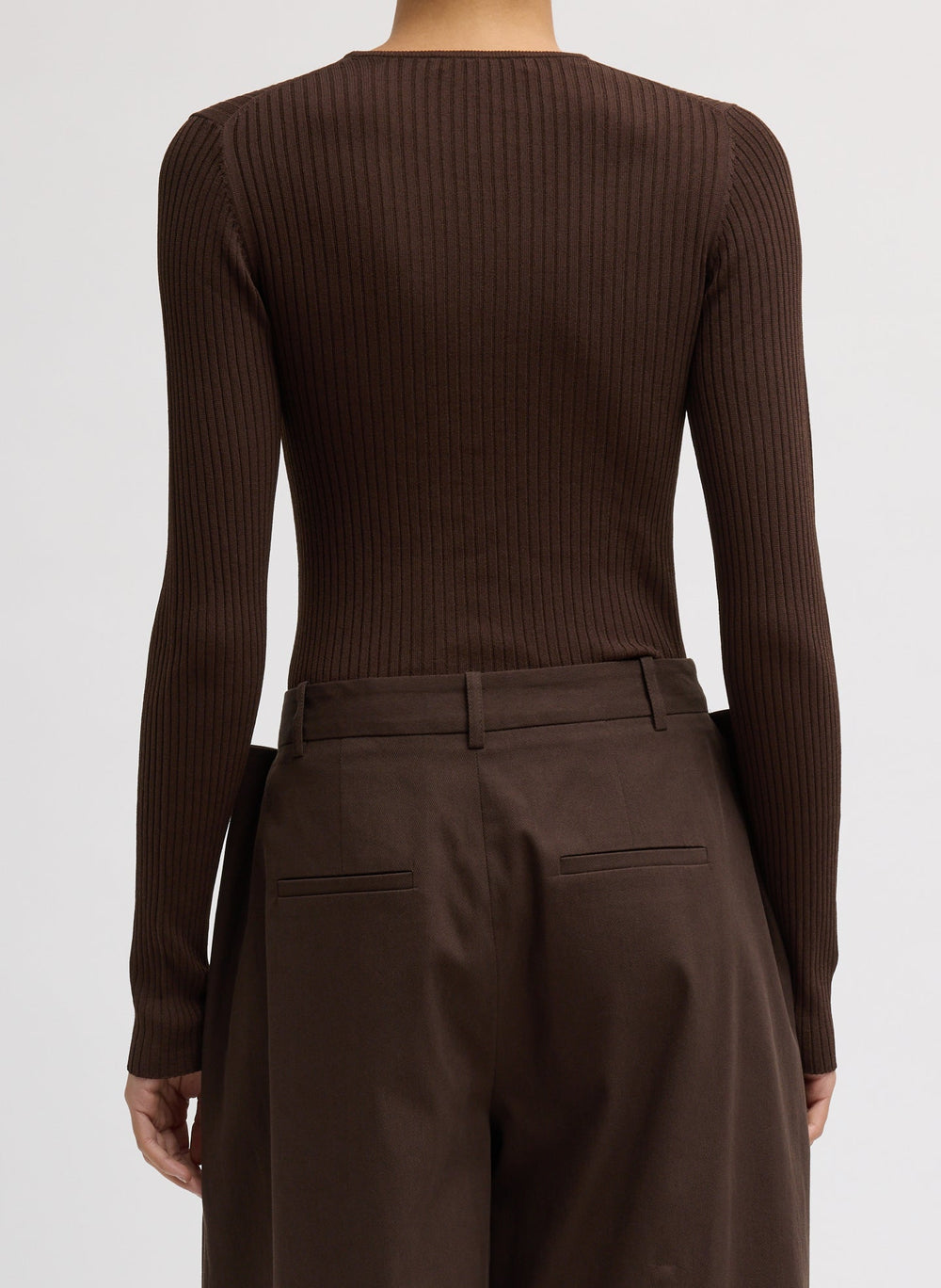 Ribbed Sweater Crewneck Pullover | Tibi Hickory Brown