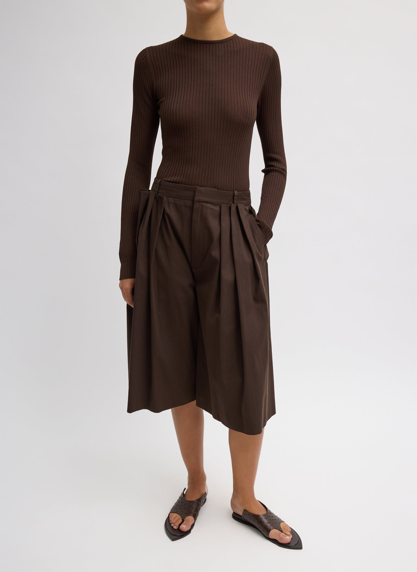 Ribbed Sweater Crewneck Pullover | Tibi Hickory Brown